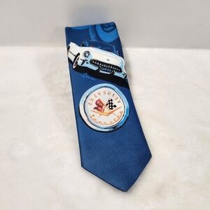 Ralph Marlin 1993 Vintage 53 Blue Chevy Corvette Car Polyster Tie